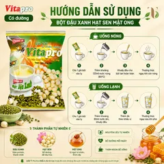 Bột Đậu Xanh Hạt Sen Mật Ong Vitapro - Có Đường - 420 Gram - 1 Bịch 10 Gói - Chính Hãng