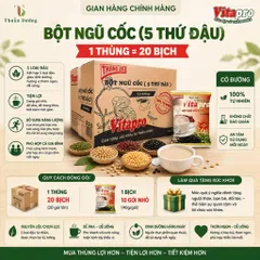Bột Ngũ Cốc 5 Thứ Đậu Vitapro - Có Đường - Dạng thùng - 20 bịch - 1 bịch 10 gói nhỏ - Chính hãng