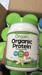 Bột Protein thuần chay hữu cơ Orgain, Đậu vani - 21g Protein gốc thực vật, 4g Sợi Prebiotic, Không thành phần Lactose, Không thêm đường, Không biến đổi gen, Để lắc & oothies, 462g