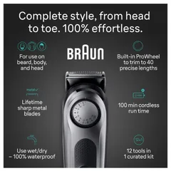 Tông đơ cắt tóc đa năng Cao Cấp Braun All-in-One 12-in-1, 40 cài đặt