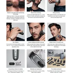 Tông đơ cắt tóc đa năng Braun 10 in 1, kèm đầu tỉa râu, lông mũi, dao cạo Gillette, cao cấp, Chính Hãng