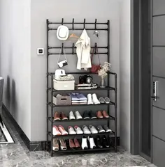 Kệ Chữ L 4 Tầng Để Giày Dép, Treo Quần Áo 60X26X155cm