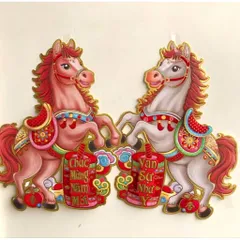 Bộ Decal 2 Ngựa Dán Cửa 3D Trang Trí Tết 2026 - Ngựa Độc Đáo Bính Ngọ