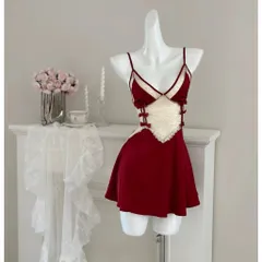 Váy Ngủ Sexy Phối Ren Ngực Hở Lưng Đầm Lụa 2s Cổ V Dáng Xoè - N272 Đỏ