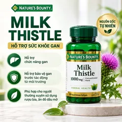 (Mỹ) Viên Uống Hỗ Trợ Gan Nature’s Bounty Milk Thistle 1000mg 50 Viên Chính Hãng Cây Kế Sữa Hỗ Trợ Chức Năng Gan, Chống Oxy Hóa