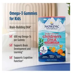 Kẹo Nhai DHA Cho Bé Nordic Naturals Zero Sugar Children’s DHA Gummy Chews 600mg Omega-3 30 Viên Chính Hãng 818301