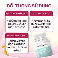 [CHÍNH HÃNG] Viên uống bổ não HealthyCare Ginkgo Biloba 100 viên hoạt huyết dưỡng não hỗ trợ trí nhớ