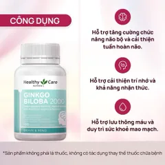 [CHÍNH HÃNG] Viên uống bổ não HealthyCare Ginkgo Biloba 100 viên hoạt huyết dưỡng não hỗ trợ trí nhớ