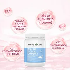 Dầu cá tự nhiên Fish Oil 1000 mg Omega 3 hãng Healthy Care của Úc hộp 400 viên
