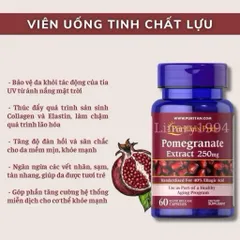 Viên uống chống nắng nội sinh, mờ nám, trắng da lựu Pomegranate Extract Puritan's pride 818352