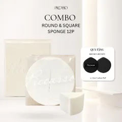 COMBO ROUND & SQUARE SPONGE 12P PICCASSO BẢN MỚI MỀM HƠN, MỊN HƠN  (Tặng 1 Glow cushion puff)
