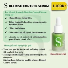 Bộ đôi hỗ trợ giảm mụn mờ thâm Seasonly Blemish Control Serum 30ml + Seasonly SOS SPOT 15ml