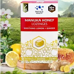 [Hỏa tốc] Kẹo ngậm mật ong Manuka UMF 10+ Deep Blue Health Manuka Honey Lozenges – với Chanh & Gừng (6 viên)
