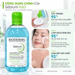Nước tẩy trang Bioderma Sébium H2O 500ml cho da dầu mụn, da hỗn hợp, Made in France