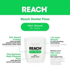 Tách sét 1 hộp REACH MINT WAXED hương bạc hà thanh mát, giúp loại bỏ mảng bám và thức ăn thừa ở các kẽ răng