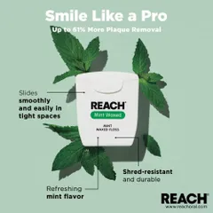 Tách sét 1 hộp REACH MINT WAXED hương bạc hà thanh mát, giúp loại bỏ mảng bám và thức ăn thừa ở các kẽ răng
