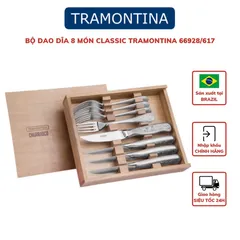 Bộ Dao Dĩa Ăn Bít Tết Tramontina Classic 8 Món Cán Khắc Cao Cấp Dày Dặn Sáng Bóng Sx Brazil 66928