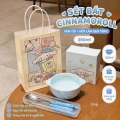 set bát sứ hoạt hình kèm thìa đĩa đũa có hộp và túi quà dễ thương