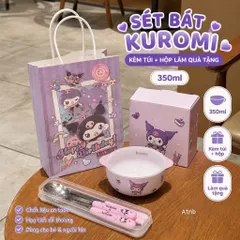 set bát sứ hoạt hình kèm thìa đĩa đũa có hộp và túi quà dễ thương