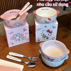 set bát sứ hoạt hình kèm thìa đĩa đũa có hộp và túi quà dễ thương