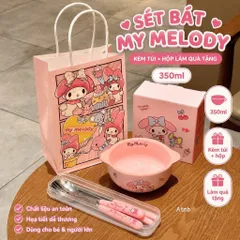 set bát sứ hoạt hình kèm thìa đĩa đũa có hộp và túi quà dễ thương