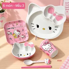 set khay đựng đồ ăn hello kitty cho bé – bộ bát đĩa cốc thìa đũa dễ thương