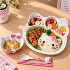 set khay đựng đồ ăn hello kitty cho bé – bộ bát đĩa cốc thìa đũa dễ thương