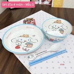 set bát đĩa hoạt hình cho bé gồm đĩa lớn, bát, thìa và đũa dễ thương