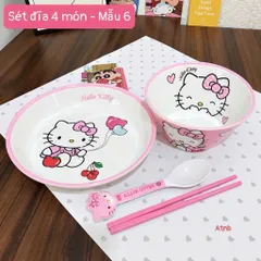set bát đĩa hoạt hình cho bé gồm đĩa lớn, bát, thìa và đũa dễ thương