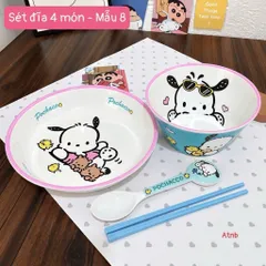 set bát đĩa hoạt hình cho bé gồm đĩa lớn, bát, thìa và đũa dễ thương