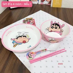 set bát đĩa hoạt hình cho bé gồm đĩa lớn, bát, thìa và đũa dễ thương