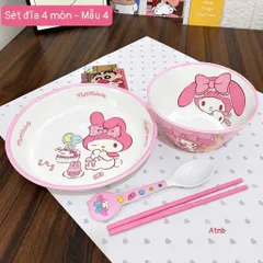 set bát đĩa hoạt hình cho bé gồm đĩa lớn, bát, thìa và đũa dễ thương