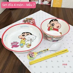 set bát đĩa hoạt hình cho bé gồm đĩa lớn, bát, thìa và đũa dễ thương
