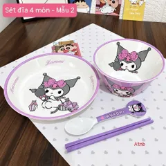 set bát đĩa hoạt hình cho bé gồm đĩa lớn, bát, thìa và đũa dễ thương