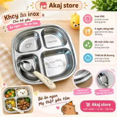 KHAY INOX 4 NGĂN ĂN DẶM HỌA TIẾT DỄ THƯƠNG DÀNH CHO BÉ TẬP ĂN
