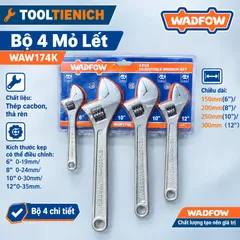 Bộ 4 Mỏ Lết Wadfow WAW174K 6-8-10-12 Inch Thép Carbon Thả Rèn Điều Chỉnh