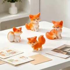 Bộ mô hình gia đình cáo dễ thương bằng nhựa kích thước khoảng 3cm trang trí tiểu cảnh,terrarium,bể cá…