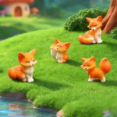Bộ mô hình gia đình cáo dễ thương bằng nhựa kích thước khoảng 3cm trang trí tiểu cảnh,terrarium,bể cá…