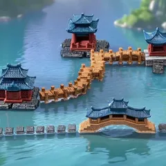 Mô hình nhà,tháp,cầu cổ trang trí tiểu cảnh,hòn non bộ,bể cá kích thước 7,5cm,4,5cm