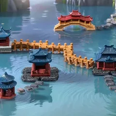 Mô hình nhà,tháp,cầu cổ trang trí tiểu cảnh,hòn non bộ,bể cá kích thước 7,5cm,4,5cm