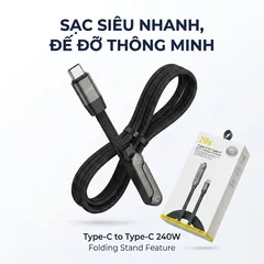 Cáp Sạc Nhanh C to C 240W dây dù, Kiêm Giá Đỡ Điện Thoại Gấp Gọn, công suất 60W ( hàng Amazon ) (P137007)