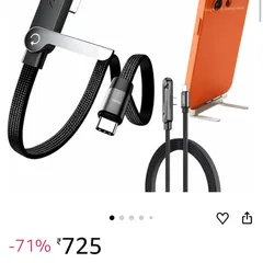Cáp Sạc Nhanh C to C 240W dây dù, Kiêm Giá Đỡ Điện Thoại Gấp Gọn, công suất 60W ( hàng Amazon ) (P137007)