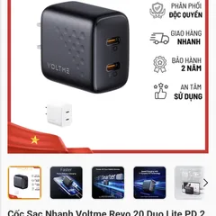 Combo 2 Củ sạc nhanh 20W 2 cổng C hãng VOLTME Revo 20 Duo Lite 20W  - V1168 (P133903)