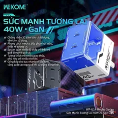 Củ sạc nhanh 40W WEKOME WP-U14, 2 cổng C, công nghệ GaN ( ko hộp ) (P129990)
