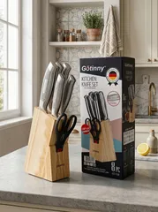 Bộ dao bếp 8 món hãng GÖTTINNY, kèm đế dao bằng gỗ (P126372)
