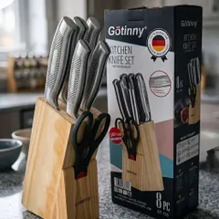 Bộ dao bếp 8 món hãng GÖTTINNY, kèm đế dao bằng gỗ (P126372)