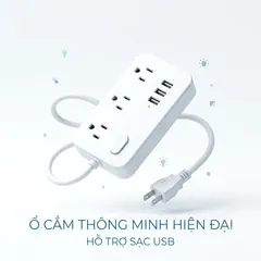 Ổ điện đa năng ECS-US005, 3 ổ 220V + 3 cổng USB-A ( không hộp) (P109079)