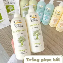 Cặp dầu gội Collagen trắng phục hồi tóc hư tổn mạnh 1000ml dùng trong salon tóc