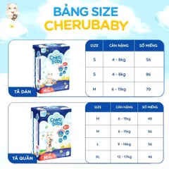 [TẶNG 2 MIẾNG DÙNG THỬ] Bỉm Dán Cheru Baby Size S 4 kg/8 kg Thoáng Khí, Êm Ái, Bảo Vệ Da Bé