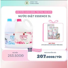 NƯỚC GIẶT ESSENCE 3L - bọt mịn thấm sâu vào từng sợi vải, giúp loại bỏ vết bẩn cứng đầu nhanh chóng, hương thơm tươi mát